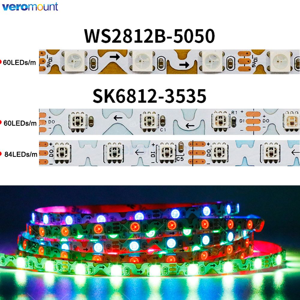 Ws2812B Strip 5V - 6 mm wąska z płytką drukowaną